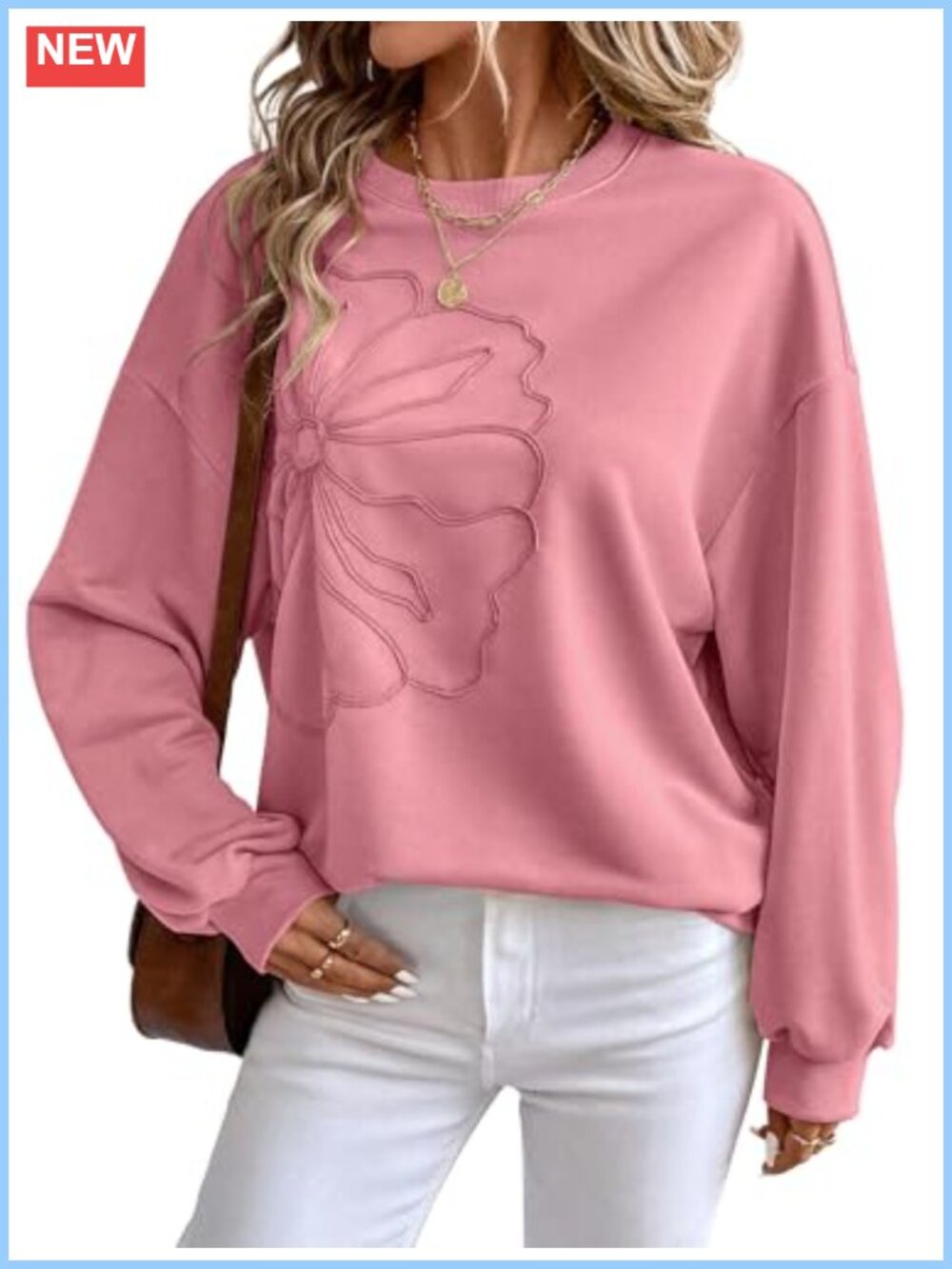 Oversized Sweatshirt Floral Crewneck Cotton Blend